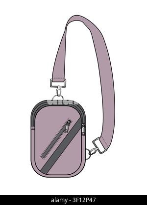 Sling bag technical illustration vector mockup template. Stock Vector