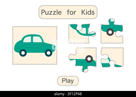 Puzzle for kids with car pieces and text; use as educational game or learning background vector Stock Vector