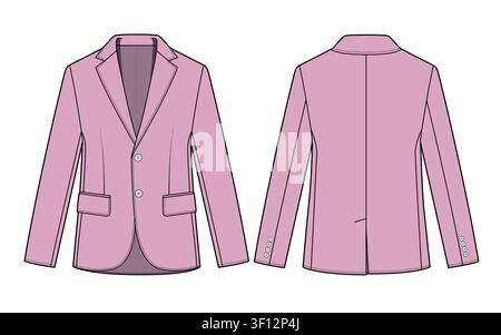 Kids blazer jacket front and back view mockup template vector illustration. Stock Vector