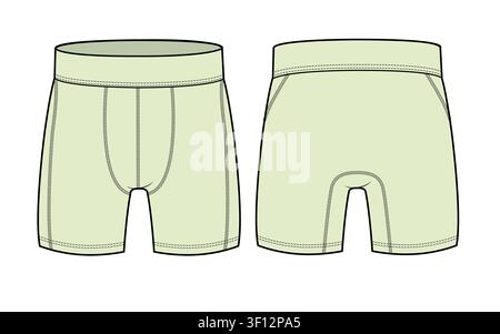 Men’s boxer briefs front and back view design technical flat sketch vector mockup template. Stock Vector