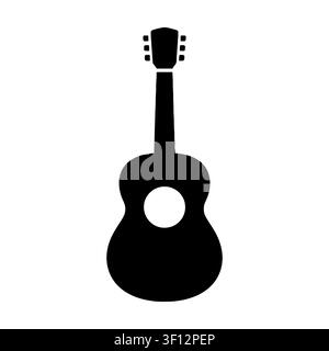 Acoustic guitar silhouette icon isolated on white background. Black symbol of string musical instrument.  Stock Vector
