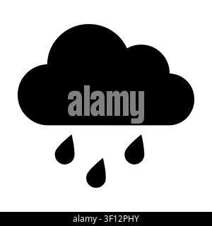 Rain cloud silhouette icon isolated on white background. Black symbol of rainy weather and falling raindrops.  Stock Vector