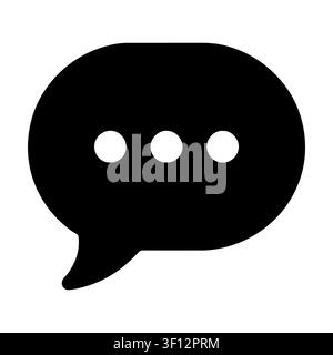 Chat bubble with ellipsis icon isolated on white background. Black silhouette symbol of speech and message.  Stock Vector