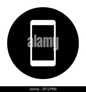 Simple, Monochrome Mobile Phone Icon in Circle. Flat Design.  Stock Vector