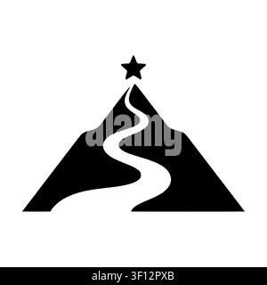 Mountain peak with winding path leading to a star icon, business success concept isolated on white background.  Stock Vector