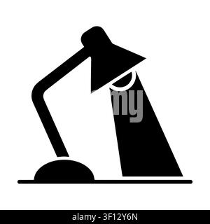 Desk lamp casting light silhouette icon isolated on white background. Black symbol of table lamp, reading, and office illumination.  Stock Vector