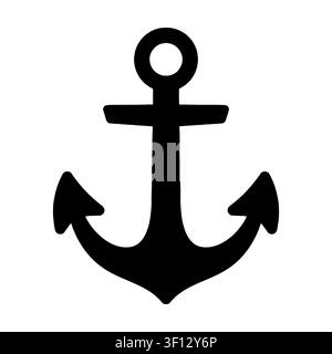 Anchor silhouette icon isolated on white background. Black symbol of nautical and maritime sign.  Stock Vector