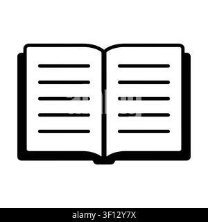 Black and white open book symbol, dictionary or manual outline icon isolated.  Stock Vector