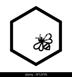 Bee icon inside honeycomb hexagon cell illustration isolated on white background.  Stock Vector