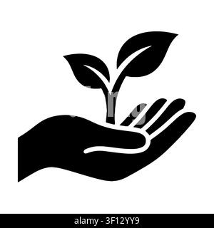 Young Plant in a Protective Hand. Universal Symbol for Investment Growth, Environmental Responsibility, and Business Startups.  Stock Vector