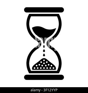 Time management hourglass symbol with sand grains running out outline graphic.  Stock Vector