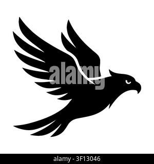 Black and White Stylized Eagle in Flight Silhouette Logo on Transparent Background.  Stock Vector