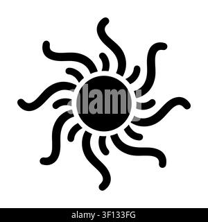 Stylized sun icon with wavy rays isolated on white background.  Stock Vector