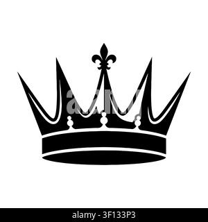 Royal crown icon silhouette with fleur de lis illustration isolated on white background.  Stock Vector