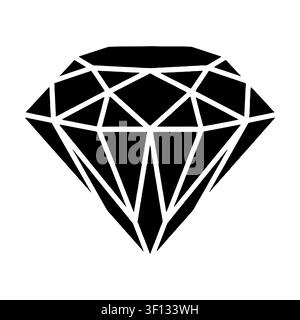 Diamond silhouette icon isolated on white background. Black symbol of crystal gem, luxury jewelry, and wealth.  Stock Vector
