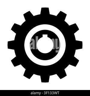Gear wheel silhouette icon isolated on white background. Black symbol of industrial mechanism, cogwheel, and settings.  Stock Vector