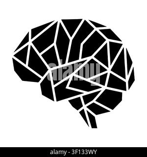 Minimalist polygonal black brain profile graphic symbol creative mind concept.  Stock Vector