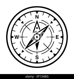 Black and white compass icon. Geometric wind rose sign, map orientation symbol, isolated illustration.  Stock Vector