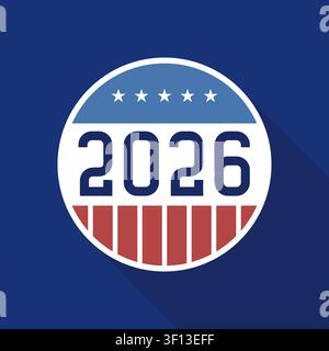 2026 White Circle Badge with Star Cap on Dark Blue Vector Illustration Stock Vector
