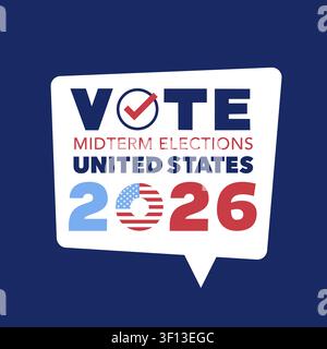 Vote 2026 Midterm Elections Speech Bubble with Check Mark on Blue Background Vector Illustration Stock Vector