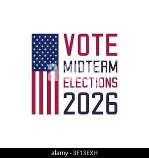 Vote Midterm Elections 2026 American Flag Typography Vector Illustration Stock Vector