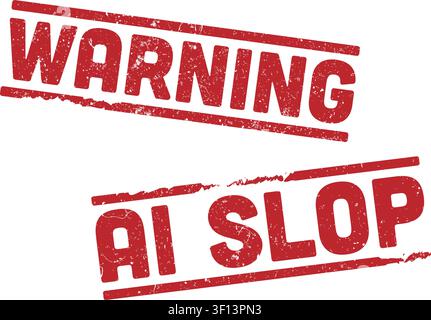 red grunge rubber stamp marks with words WARNING and AI SLOP isolated on a white background. Concept for artificial intelligence spam, low-quality Stock Vector
