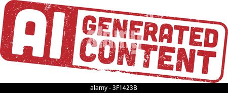 red grunge rubber stamp with the text AI GENERATED CONTENT, isolated on a white background. Concept for artificial intelligence transparency, content Stock Vector