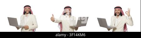 Arab businessman with computer on white Stock Photo