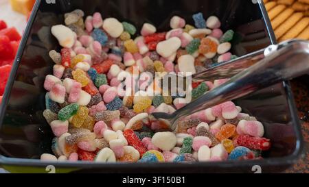Colorful Gummy Candies in Buffet Dessert Station Close Up Stock Photo