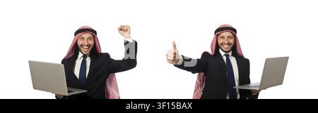 Arab businessman with computer on white Stock Photo