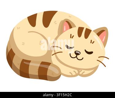 Sleeping cream tabby cat curled. Cute cartoon vector illustration on white background Stock Vector
