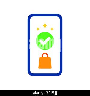 A smartphone screen showing a successful online shopping order icon with a green checkmark, perfect for mobile commerce and digital payment apps. Stock Vector