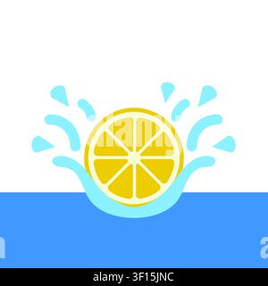 Flat vector icon of a fresh lemon slice splashing into water, symbolizing refreshment, healthy lifestyle, citrus, and natural ingredients. Stock Vector