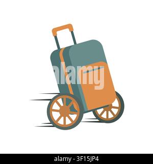 A flat vector icon of a rolling suitcase in motion, representing travel, tourism, and efficient transportation for modern business or leisure trips. Stock Vector