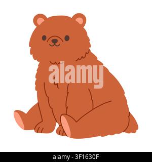Cute brown grizzly bear sitting vector illustration. Flat design woodland mammal icon isolated on white background. Ideal for forest wildlife concepts Stock Vector