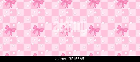 Retro Pink Cherry And Bow Seamless Pattern Cute Girly Valentine Design Stock Vector