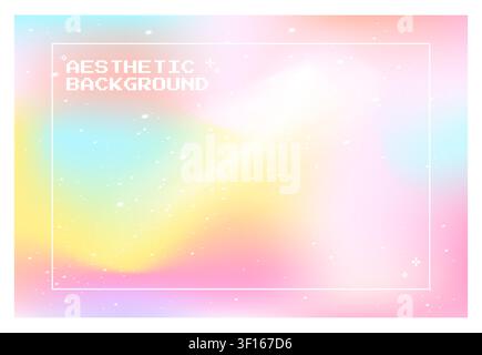 Pastel Aesthetic Gradient Background With Pixel Frame And Copy Space Stock Vector