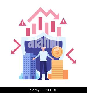 Businessman Managing Business Risks Protection. Business and Finance Risk Protection Concept Stock Vector