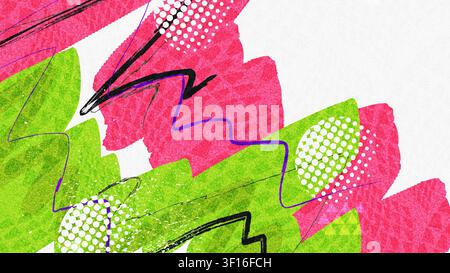 Abstract Memphis Background With Vibrant Brush Strokes, Halftone Patterns and Texture Effects Stock Vector