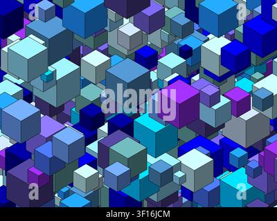 abstract artwork featuring cubes in blue tones with black border useful as a background Stock Photo