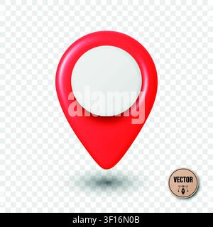 Vector 3d Red Map Pin Icon. Location Marker. Map Pin Symbol, Map Pin Badge for GPS, Navigation, Address, Place Pointer Stock Vector