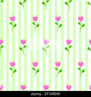 Striped pattern with tulips Stock Vector