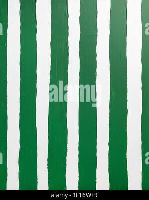 green and white vertical striped background with hand painted brush strokes and visible paint texture. Modern abstract artistic pattern featuring unev Stock Photo