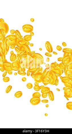 American dollar coins falling. Scattered gold USD coins. USA money. Jackpot wealth or success concept. Vector illustration. Stock Vector