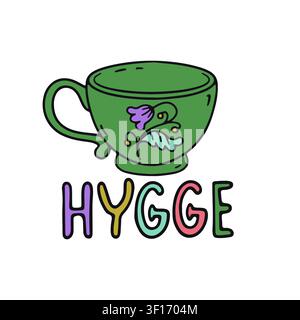 Hand hygge and ceramic cup doodle icon vector illustration Stock Vector