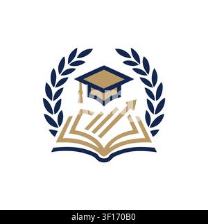 Classic Graduation Cap and Book Academic Growth Logo Stock Vector