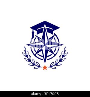 Compass and Graduation Cap Academic Excellence Crest Stock Vector