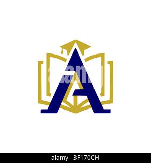 Letter A Graduation Cap and Book Education Logo Stock Vector