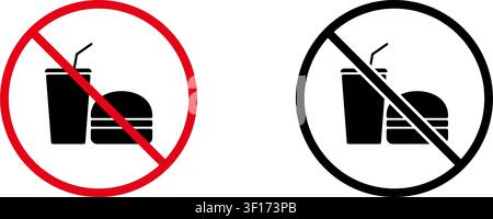 No Fast Food Prohibition Sign Icon Set. Forbidden Junk Food Warning And Restriction Symbol Collection. Stop And Ban Notice. Isolated Vector Stock Vector