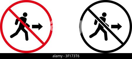No Walking Prohibition Sign Icon Set. Forbidden Pedestrian Movement Warning And Restriction Symbol Collection. Stop And Ban Notice. Isolated Vector Stock Vector